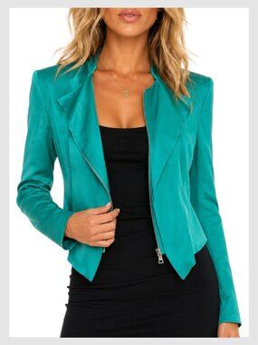BCBGMAXAZRIA Preston Blue Green Cropped Zip Blazer Jacket XS